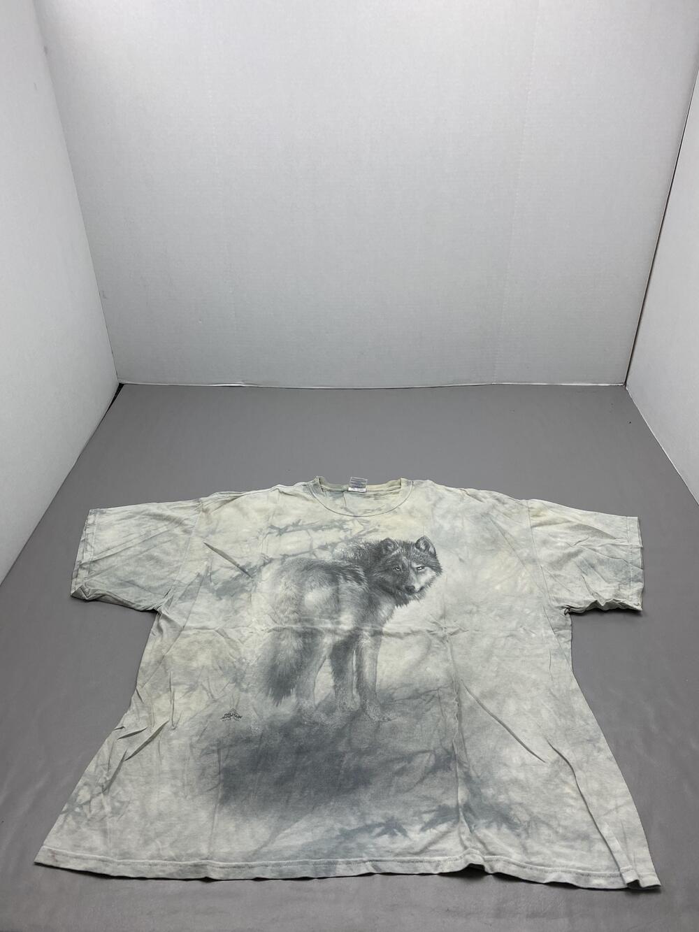 Gildan Shirt Mens 2XL Gray Wolf Graphic Tie Dye Heavy Cotton Preshrunk
